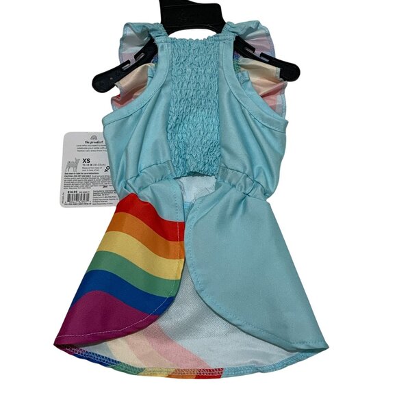 Youly Pride Collection XS Pet Dress Light Blue Rainbow Design Bow Tie Accent - Picture 2 of 4